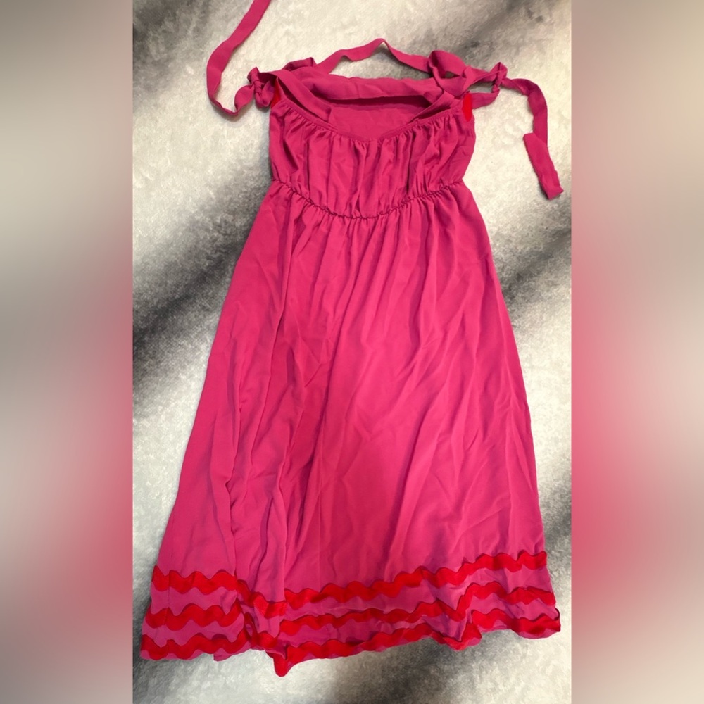 (A3) Theenkoln Pink Ric Rac Scallop Maxi Dress NWOT Size Medium Boho Summer Chic - Picture 8 of 9